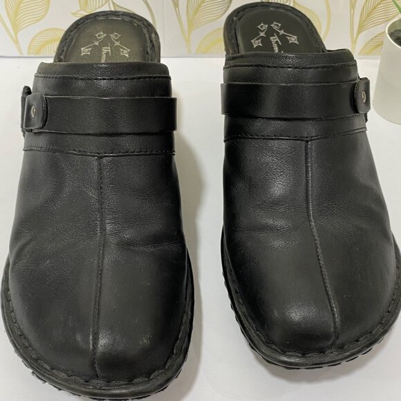 Thom mcAn Womens Black Leather Mule Clogs With Strap Detail 7.5 Comfortable Slip - Picture 4 of 10